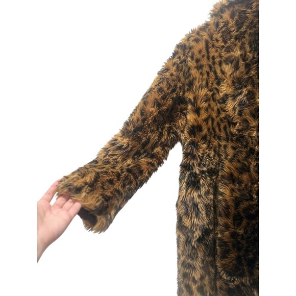 JCrew Faux Fur Leopard Coat Womens XS Brown Animal Print Mob Wife Y2K Evening - Picture 15 of 16